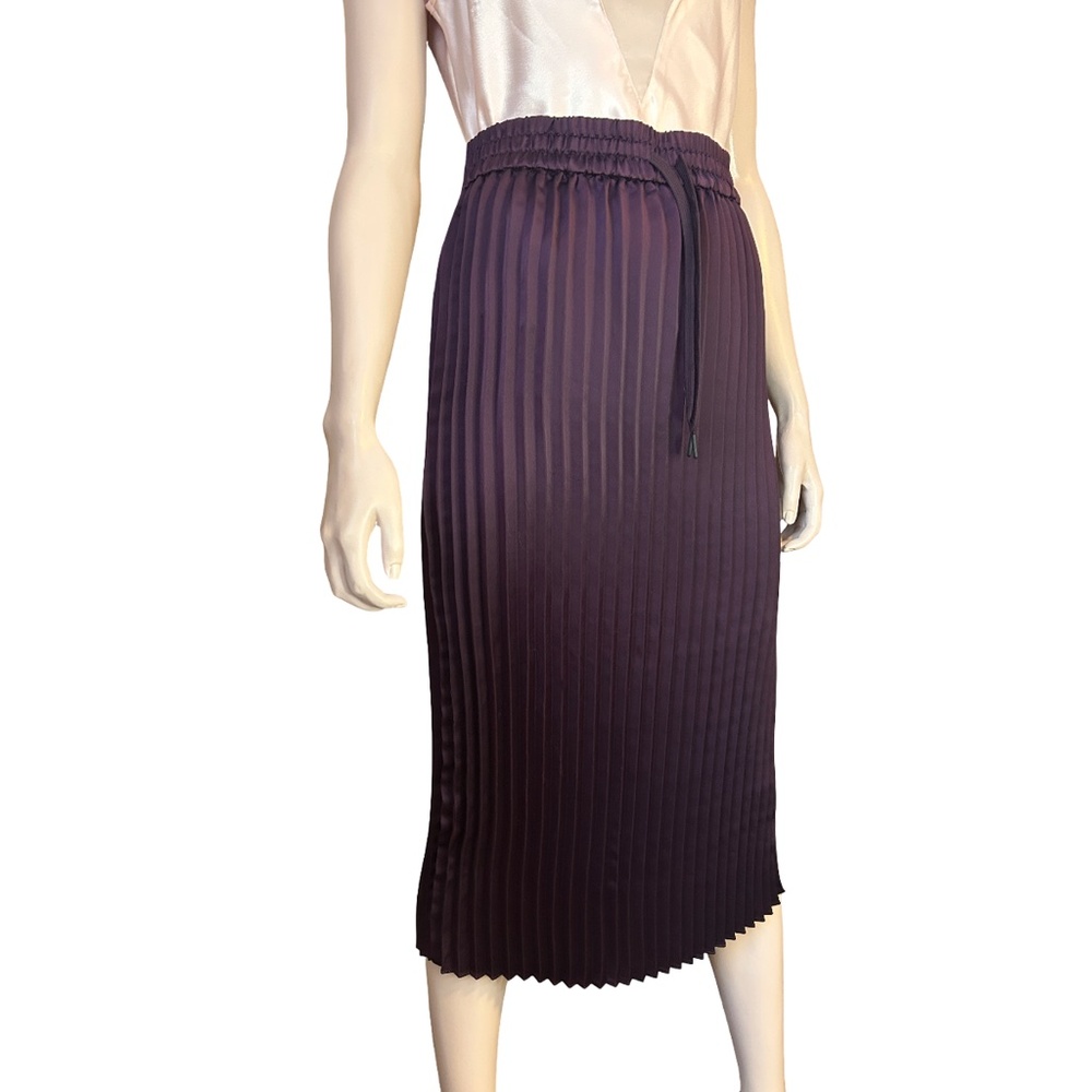 DKNY Knife Pleated Pencil Skirt High Leg Slit Burgundy Elastic Waist